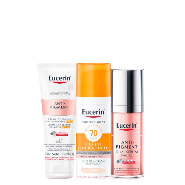 Encontraproduto.com.br - Kit Eucerin - Protetor Solar Facial Matte FPS 70 Clara 50 ml + Creme Clareador para as Mãos FPS 30 75 ml + Sérum Facial Clareador 30 ml