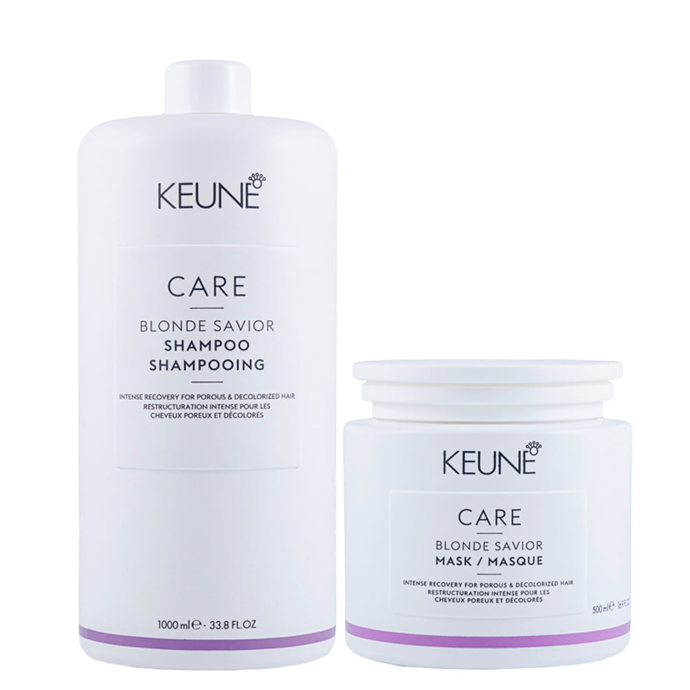 Kit Keune Cuidado da Cor Blonde Savior  - Shampoo 1000 ml + Máscara de Reparação 500 ml