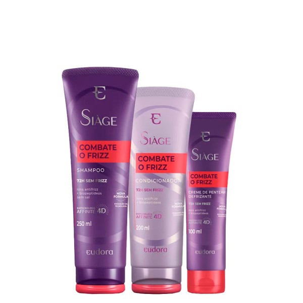 Encontraproduto.com.br - Kit Eudora Siàge Combate o Frizz - Shampoo 250 ml + Condicionador 200 ml  + Creme de Pentear 100 ml