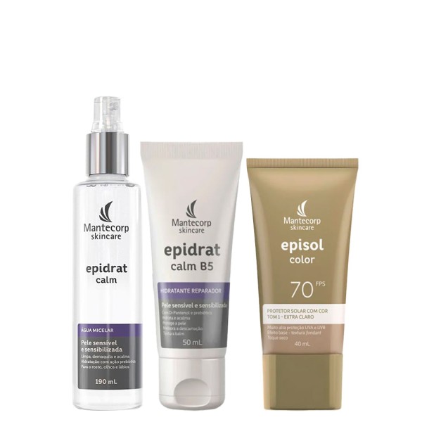 Encontraproduto.com.br - Kit Facial Mantecorp - Protetor Solar Tom 1 Extra Claro Fps 70 40 ml + Água Micelar 190 ml + Hidratante 50 ml