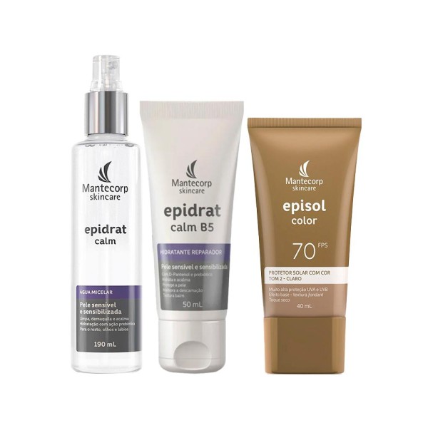 Encontraproduto.com.br - Kit Facial Mantecorp - Protetor Solar Tom 2 Claro Fps 70 40 ml + Água Micelar 190 ml + Hidratante 50 ml