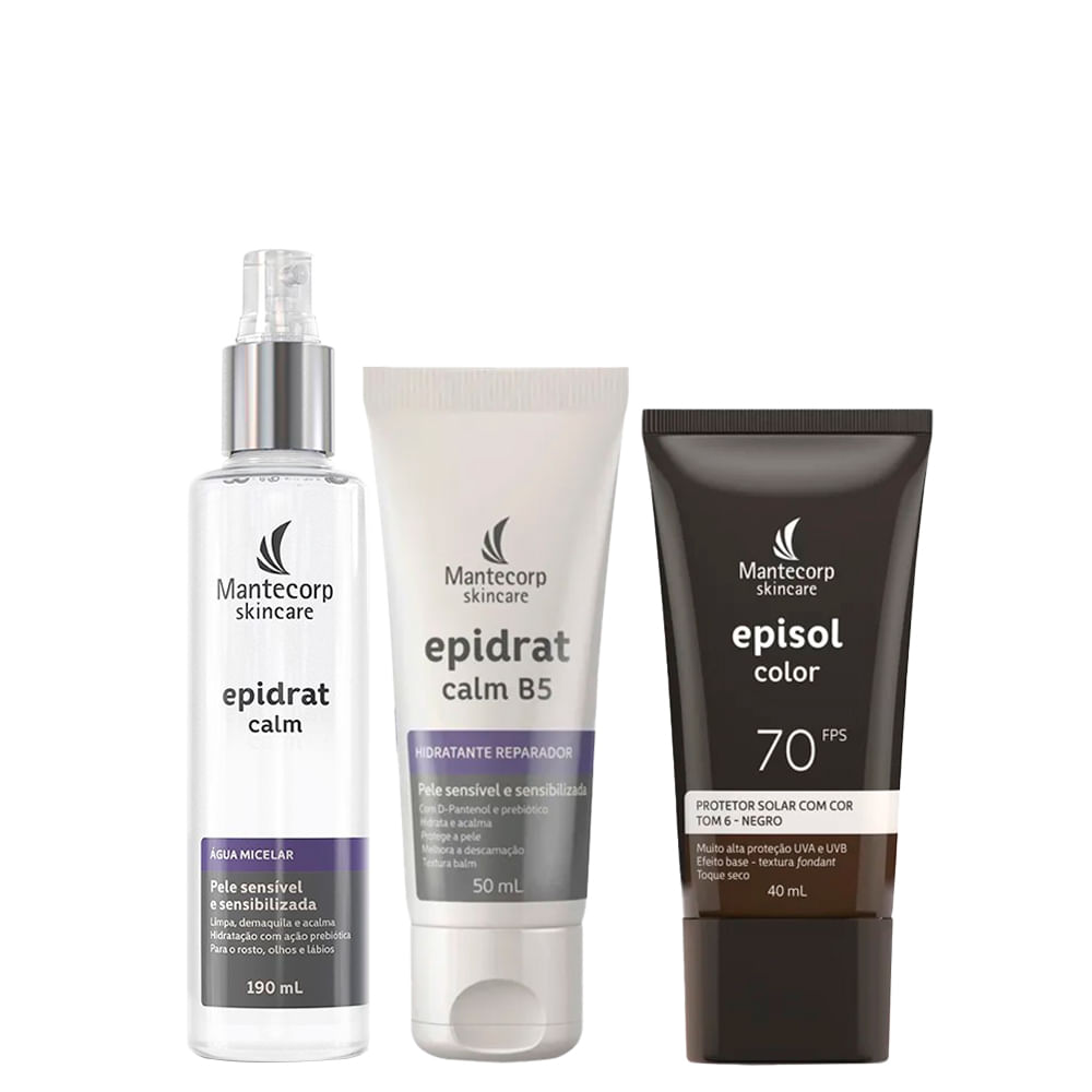 Kit Facial Mantecorp - Protetor Solar Tom 6 Negro Fps 70 40 ml + Água Micelar 190 ml + Hidratante 50 ml