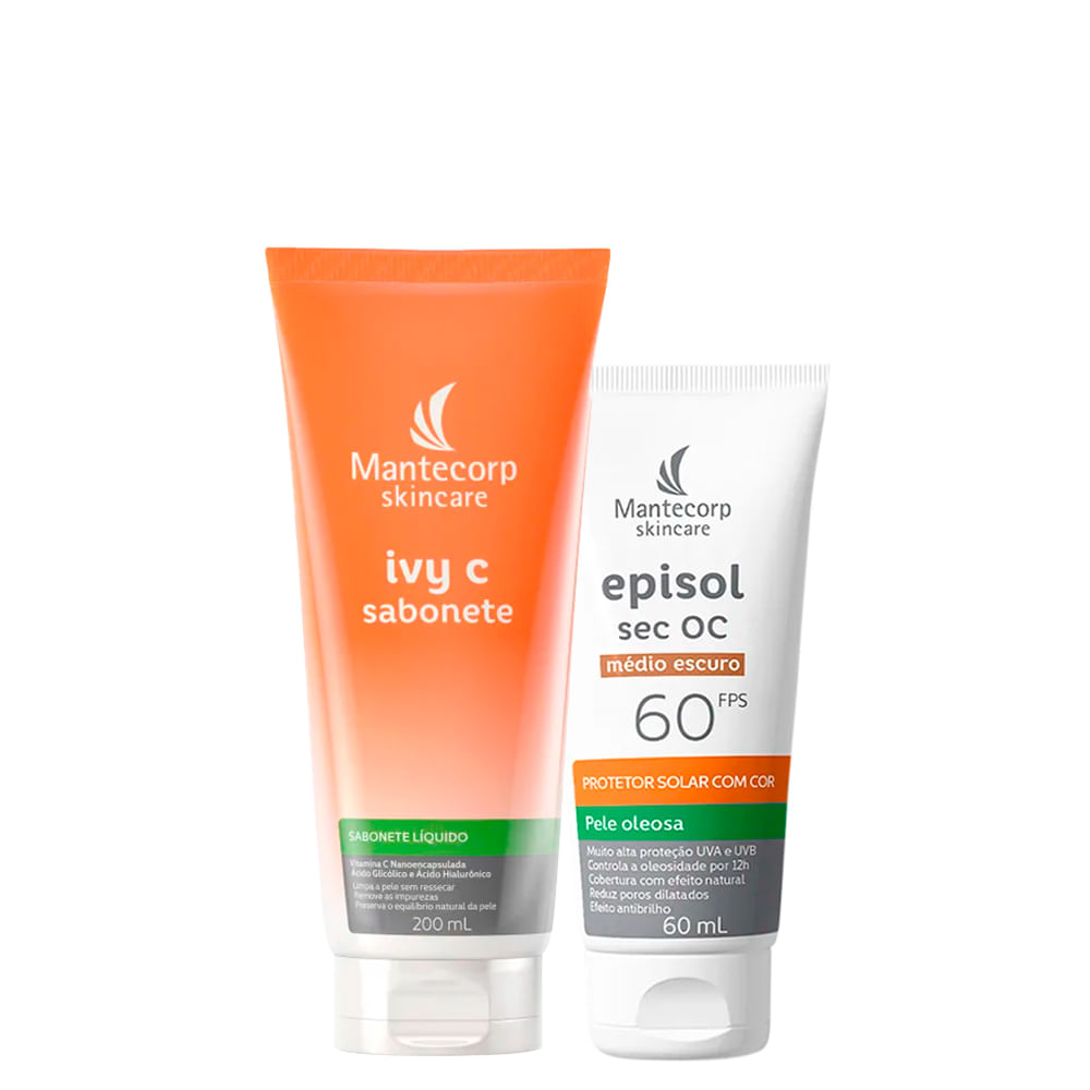 Kit Facial Mantecorp - Protetor Solar FPS 60 Médio Escuro 60 ml + Sabonete Líquido 200 ml
