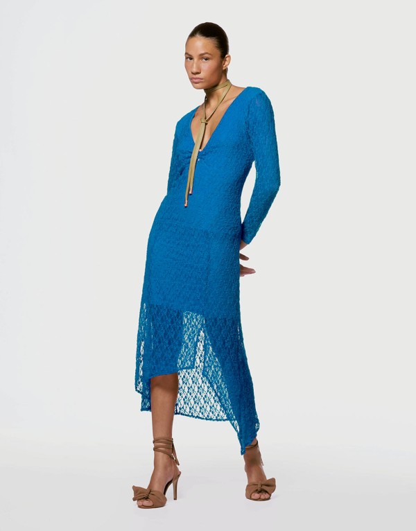 Encontraproduto.com.br - Vestido Renda Assimetrico Aurora - Azul