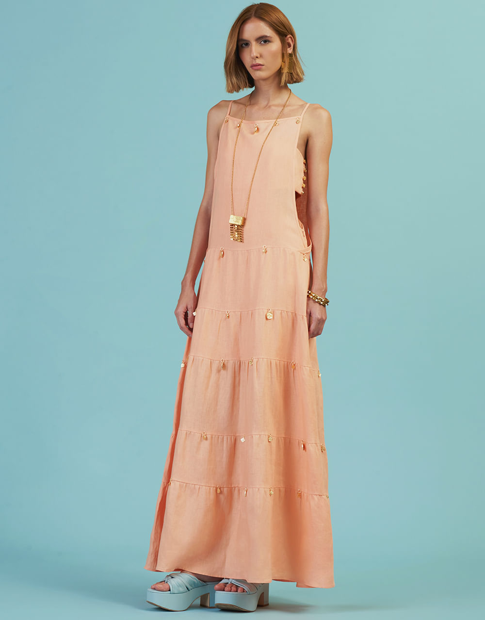 Vestido Longo Linho Iris - Laranja