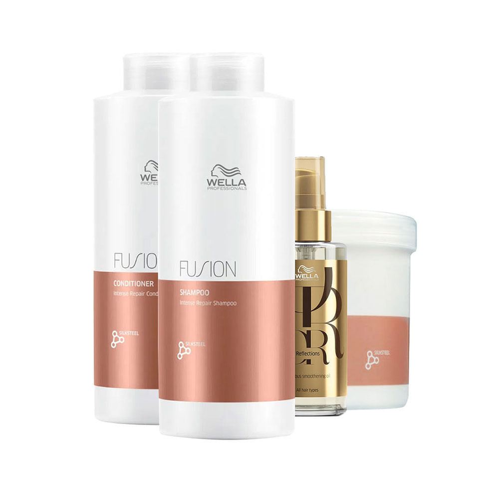Kit Wella Professionals Fusion - Shampoo 1000 ml + Condicionador 1000 ml + Máscara 500 ml + Óleo 100 ml