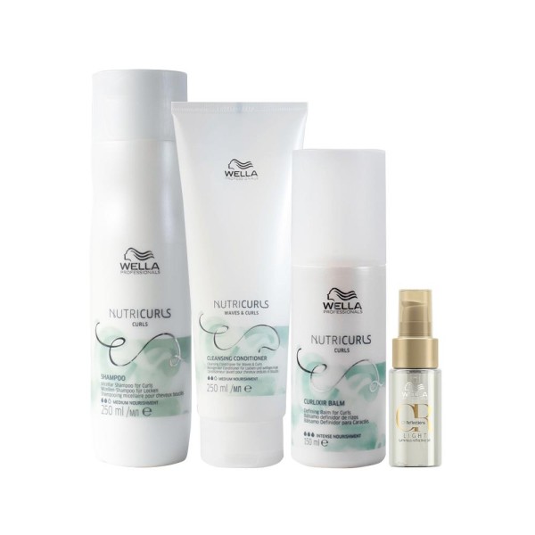 Encontraproduto.com.br - Kit Wella Professionals Nutricurls - Shampoo 250 ml + Condicionador Co Wash 250 ml + Leave- in 150 ml + Óleo Ligth- 30 ml