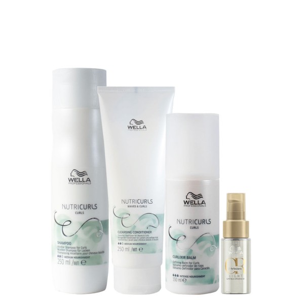 Encontraproduto.com.br - Kit Wella Professionals Nutricurls - Shampoo 250 ml + Condicionador Co Wash 250 ml + Leave- in 150 ml + Óleo Ligth- 30 ml