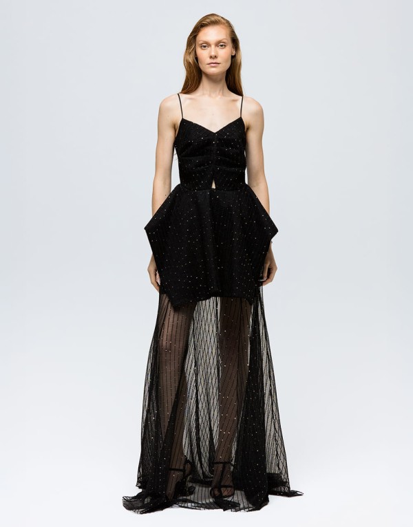 Encontraproduto.com.br - Vestido Alça Tule Drape Kin - Preto