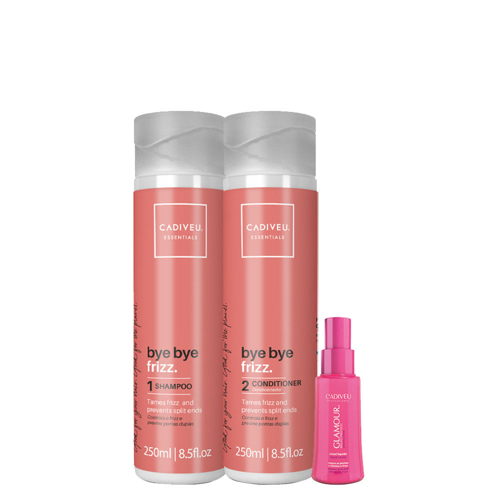 Kit Cadiveu Essentials Bye Bye Frizz- Shampoo 250 ml + Condicionador 250 ml + Óleo Capilar 65 ml