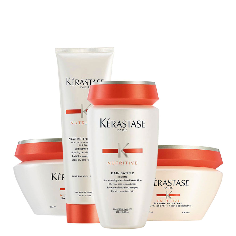 Kit Kérastase Nutritive -  Shampoo Satin 2 250 ml+ Máscara Fine 200 ml + Máscara Magistral 200 ml+ Leave-in Thermique 150 ml