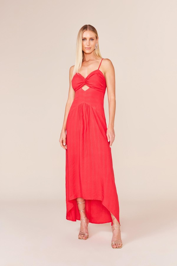 VESTIDO LONGO LISTRAS LUREX-VERMELHO