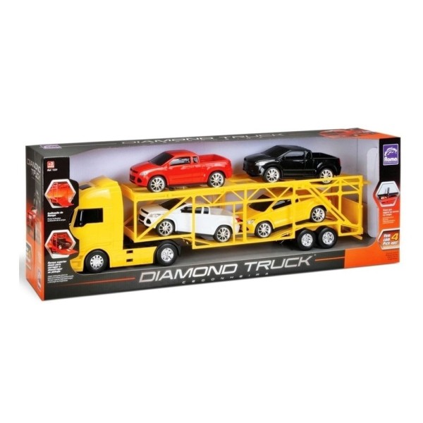Encontraproduto.com.br - Caminhão Cegonheira Diamond Amarelo Com 4 Carrinhos - Roma