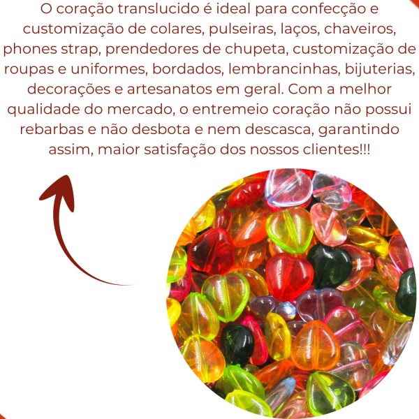 Encontraproduto.com.br - ENTREMEIO CORAÇÃO TRANSLUCIDO 14MM EM ACRILICO COM 500G