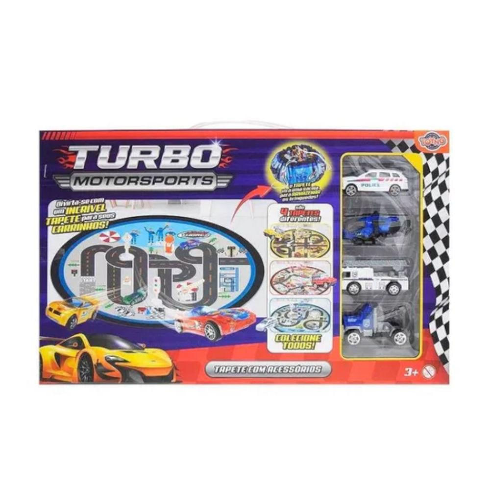 Encontraproduto.com.br - Tapete Pista de Corrida com Carrinho e Acessórios - Toyng