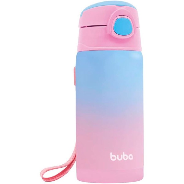 Encontraproduto.com.br - Copo/Garrafa Térmica Infantil com Canudo Buba Aço Inoxidável - 400 ml - Rosa Degradê