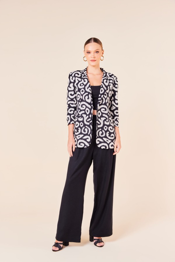 Encontraproduto.com.br - BLAZER ALONGADO LINHO ESTAMPADO -EST ONCA IKAT