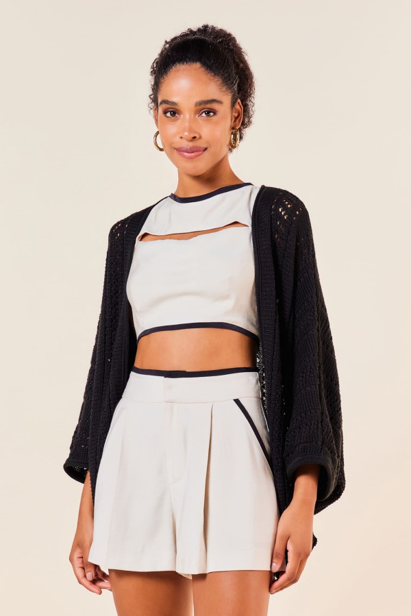 CARDIGAN MANGA MORCEGO -PRETO