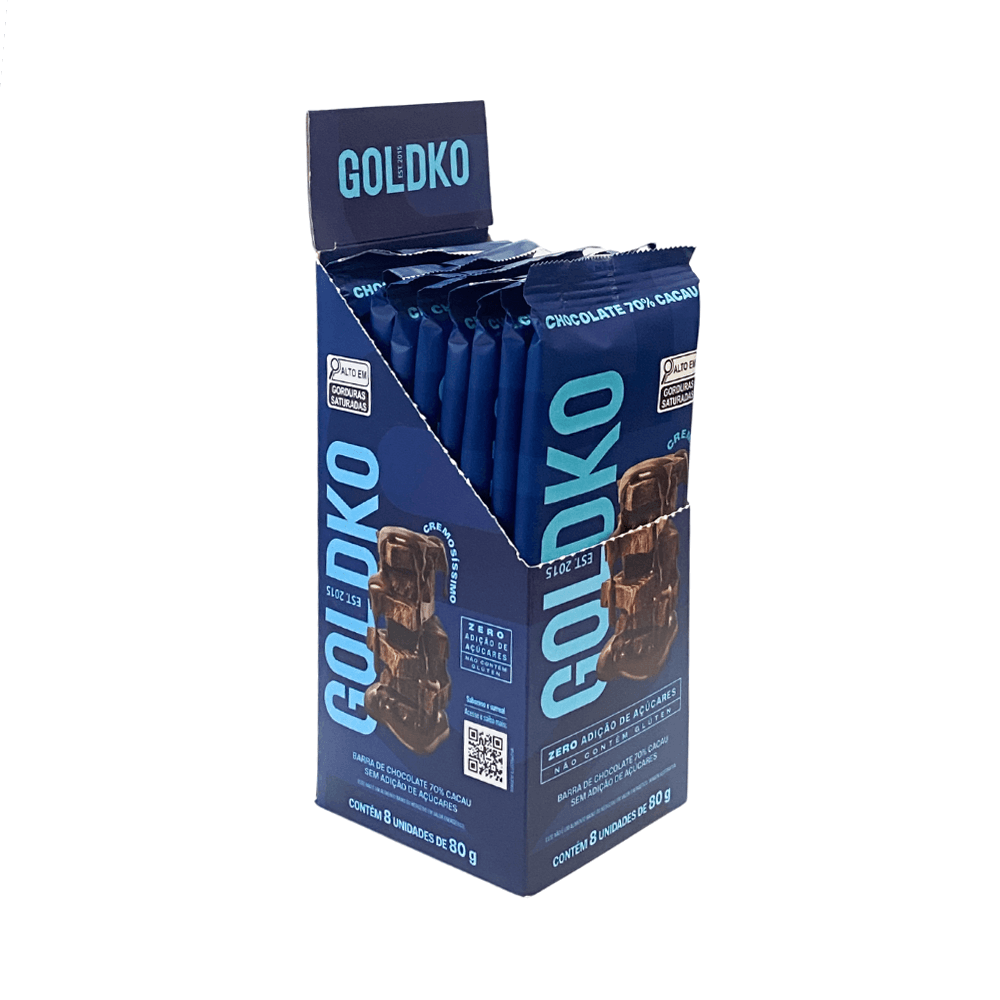Display - Barra de chocolate 70% cacau zero adição de açúcares 80g
