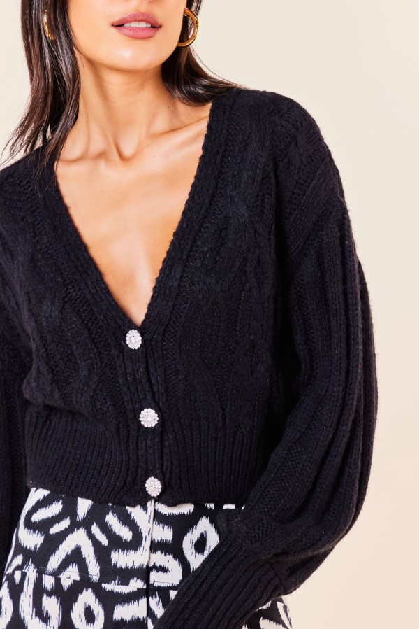 Encontraproduto.com.br - CASAQUINHO TRICOT BOTAO STRASS-PRETO