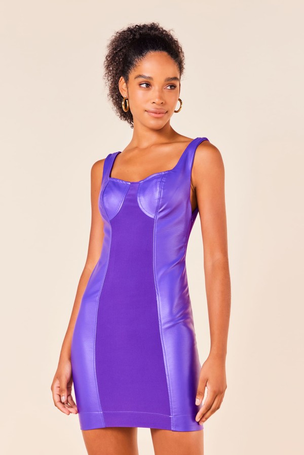 Encontraproduto.com.br - VESTIDO CURTO MIX COM COURO -ULTRA VIOLETA