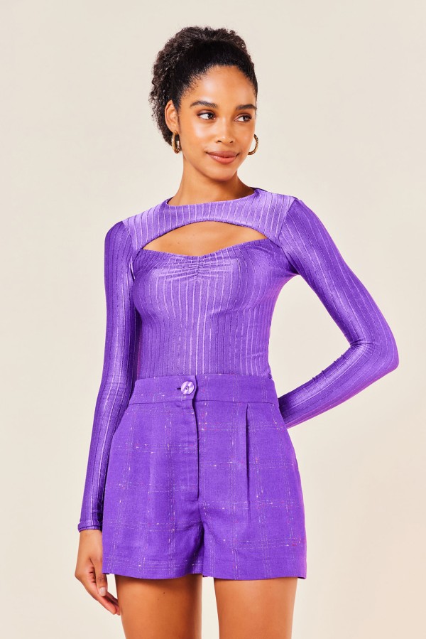 BLUSA RIBANA AVELUDADA COM MANGA LONGA -ULTRA VIOLETA