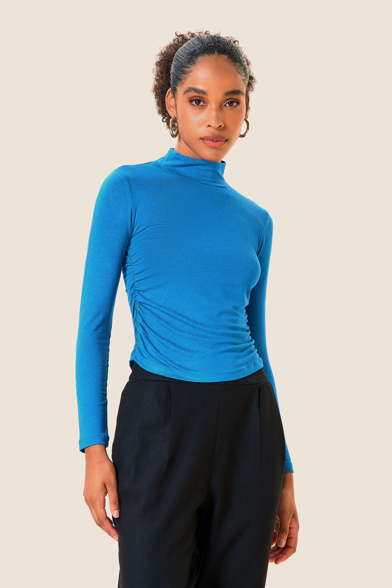 BLUSA GOLINHA COM FRANZIDO -COBALTO