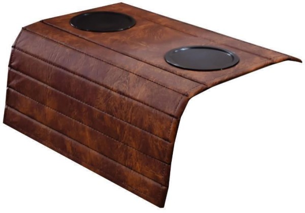 Encontraproduto.com.br - Bandeja Esteira Porta Copos Para Sofá 2 Copos Corino Gildo Pinhão 47x32x0,3cm