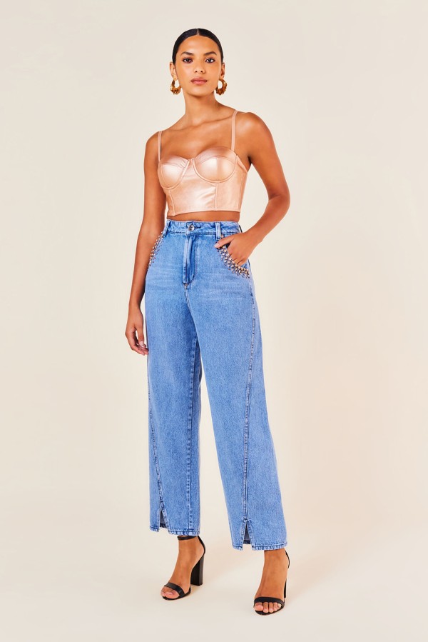 Encontraproduto.com.br - CALCA JEANS COM BORDADO NO BOLSO -JEANS
