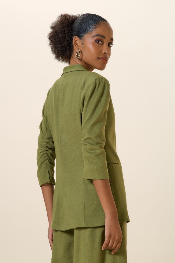 Encontraproduto.com.br - BLAZER ALONGADO LINHO 3/4-VERDE ESCURO