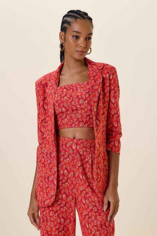 Encontraproduto.com.br - BLAZER ALONGADO LINHO  3/4 ESTAMPA ONCA RISCADA