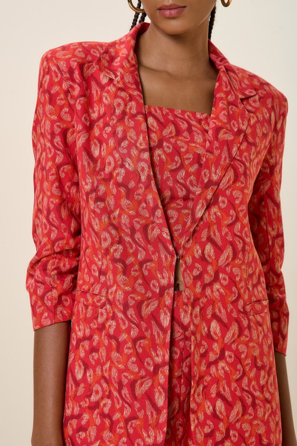 Encontraproduto.com.br - BLAZER ALONGADO LINHO  3/4 ESTAMPA ONCA RISCADA