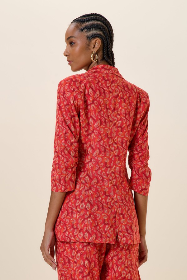 Encontraproduto.com.br - BLAZER ALONGADO LINHO  3/4 ESTAMPA ONCA RISCADA