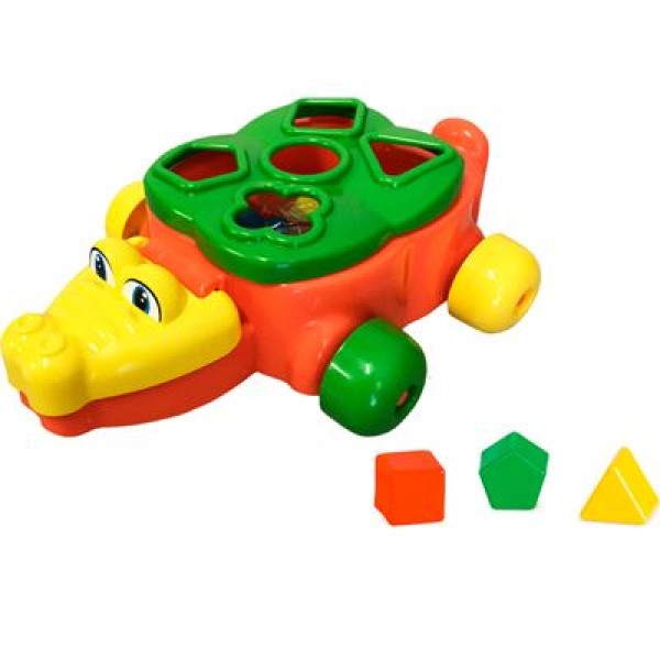 Carrinho Pedagógico Calesita Jacaré Junior - 5 Acessórios - Laranja/Amarelo/Verde