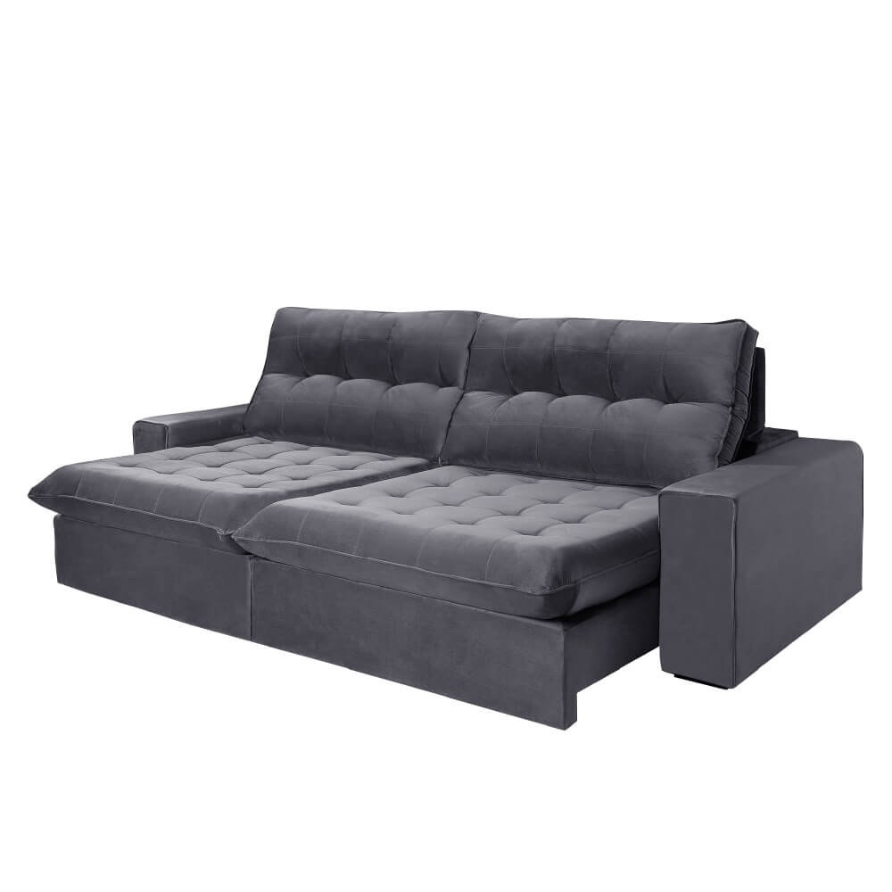 Sofá Retrátil e Reclinável 250cm Idealle Guriri D28 com Molas e Tecido Veludo - Grafite
