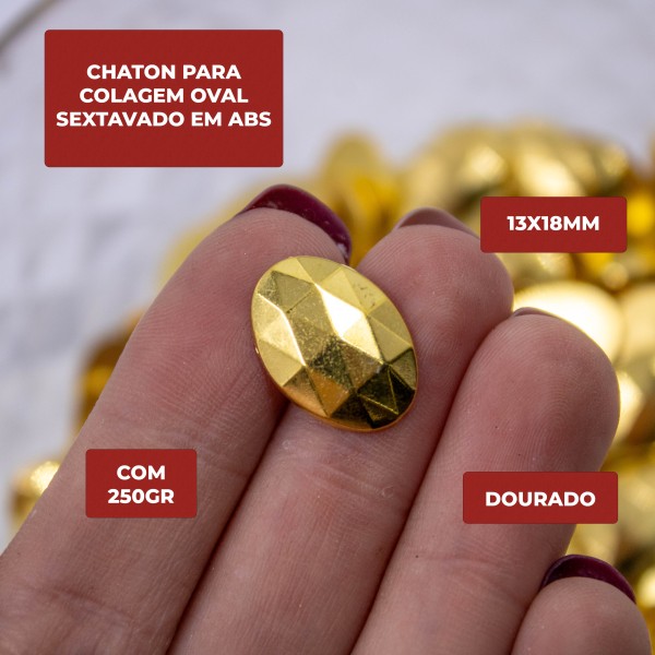 Encontraproduto.com.br - CHATON PARA COLAGEM OVAL SEXTAVADO 13X18MM EM ABS COM 250GR