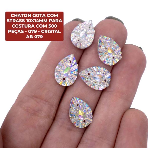 Encontraproduto.com.br - CHATON GOTA COM STRASS 10X14MM PARA COSTURA COM 500 PEÇAS