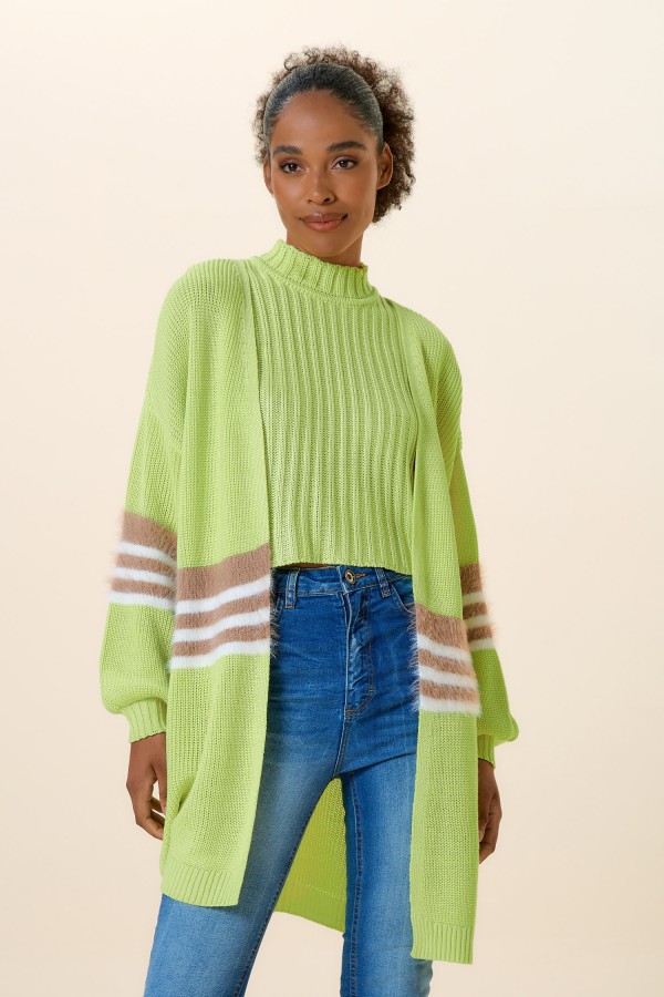CARDIGAN LISTRAS PELO TRICOT ALOE VERA