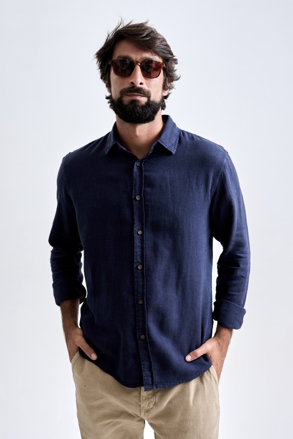 Camisa de Linho Aruba Azul Escuro