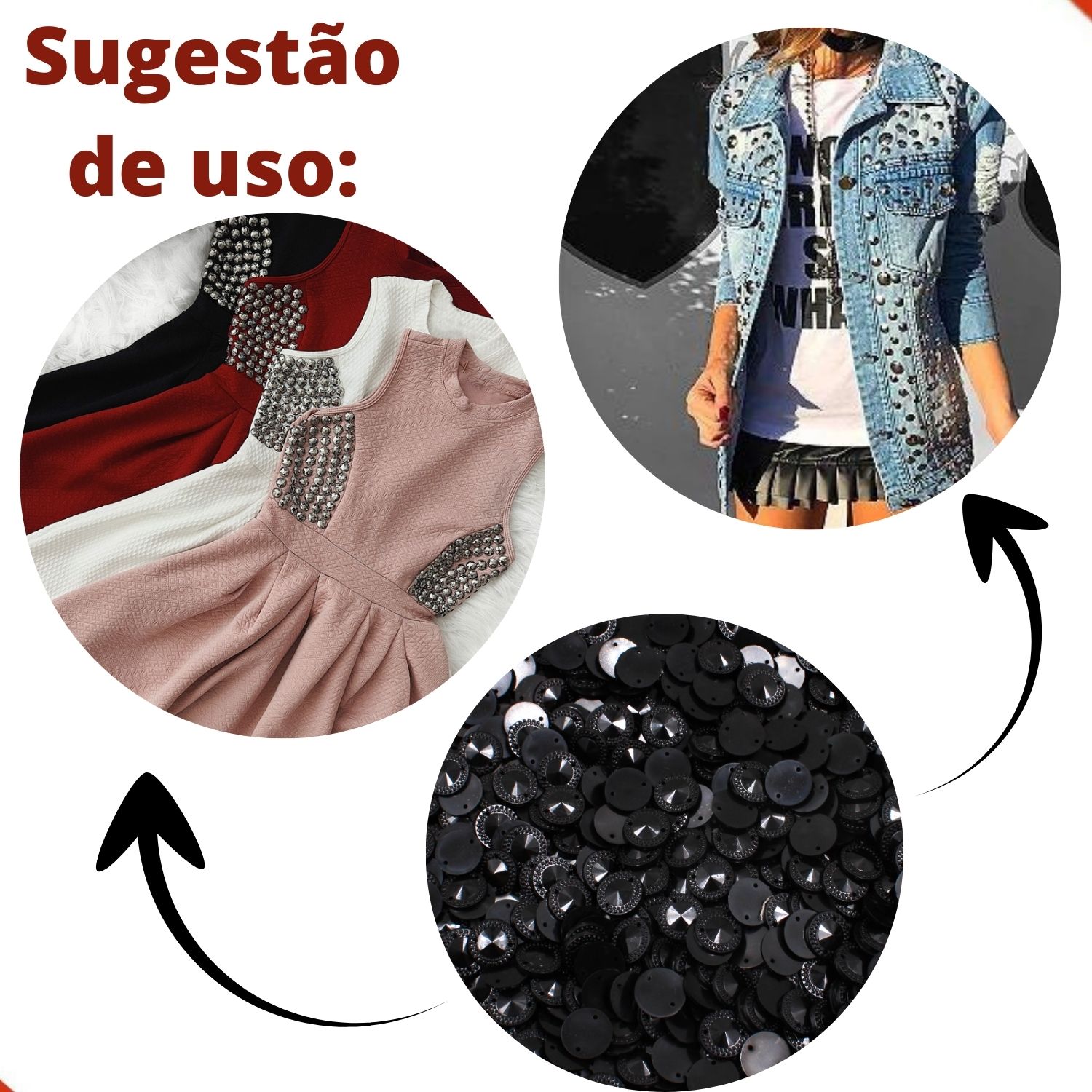 Encontraproduto.com.br - CHATON PARA COSTURA REDONDO COM BORDA 12MM EM ACRILICO COM 250GR