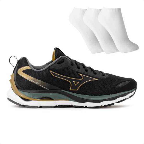 Encontraproduto.com.br - Tênis Mizuno Wave Dynasty 5 Masculino + 3 Pares de Meias Preto