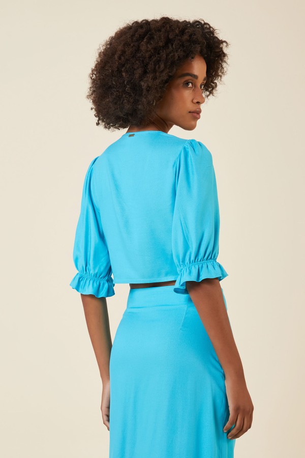 Encontraproduto.com.br - BLUSA AJUSTE FRENTE TURQUESA