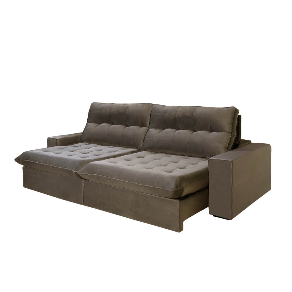 Encontraproduto.com.br - Sofá Retrátil e Reclinável 210cm Idealle Guriri D28 com Molas e Tecido Veludo - Bege