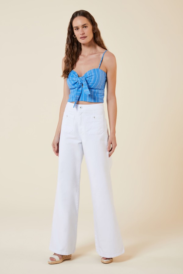 Encontraproduto.com.br - CROPPED NO BUSTO COM LASTEX NAS COSTAS AZULEJO / BRANCO