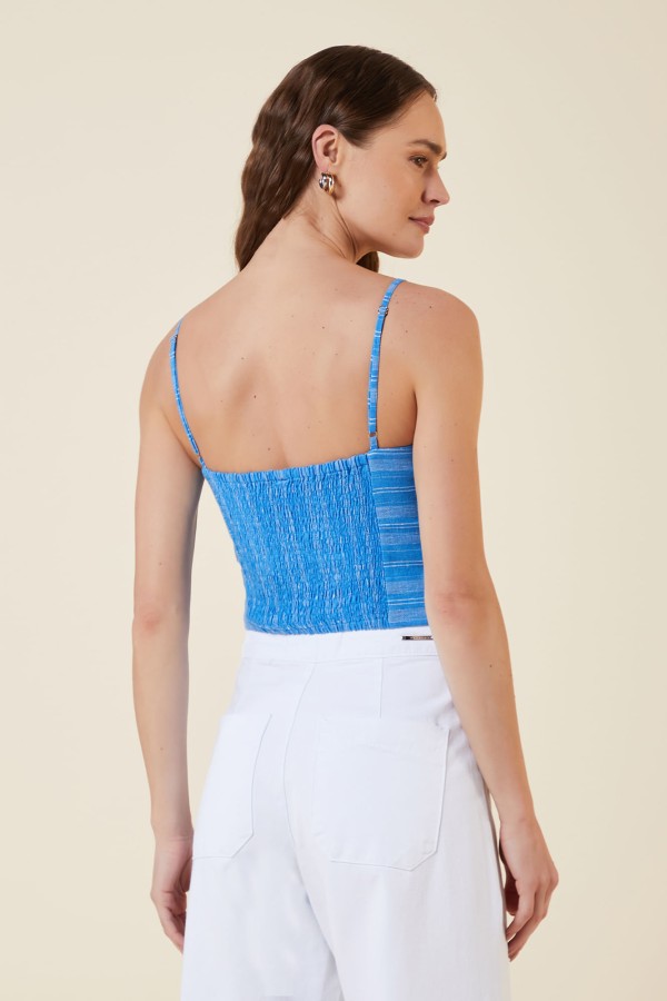 Encontraproduto.com.br - CROPPED NO BUSTO COM LASTEX NAS COSTAS AZULEJO / BRANCO