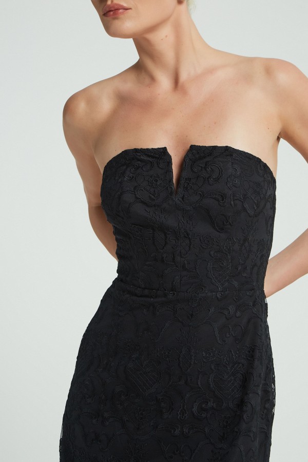 Encontraproduto.com.br - VESTIDO CURTO GUIPIR TOMARA QUE CAIA-PRETO