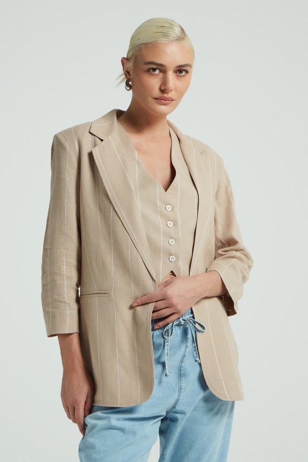 Encontraproduto.com.br - BLAZER LISTRADO LUREX-BEGE