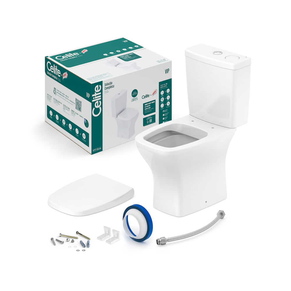Encontraproduto.com.br - Kit Bacia com Caixa Acoplada Harpic Vip com Assento e Acessórios de Instalação Branco - Celite