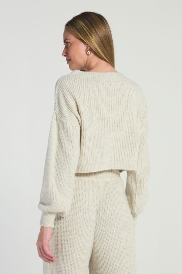 Encontraproduto.com.br - BLUSA EM TRICOT COM PUNHO SANFONA - AVEIA