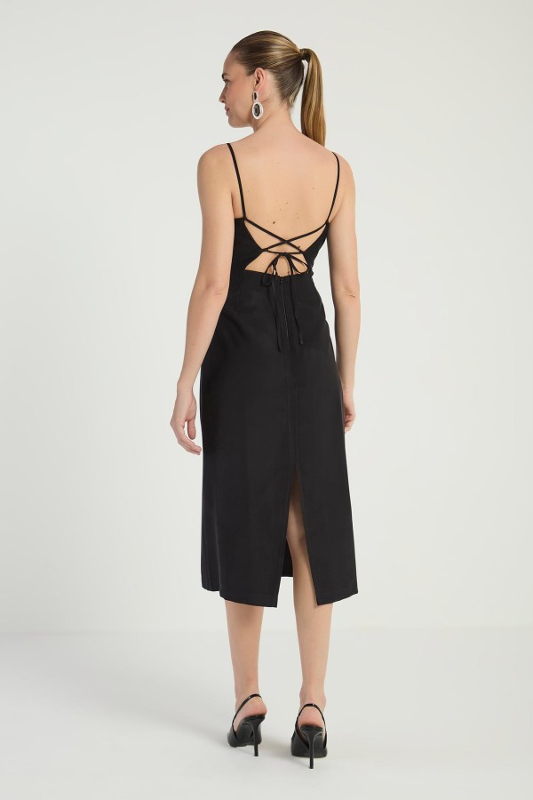 Encontraproduto.com.br - VESTIDO MIDI COM AMARRAÇÃO NAS COSTAS - PRETO